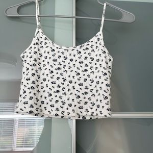 Brandy Melville white tank with navy blue flowers